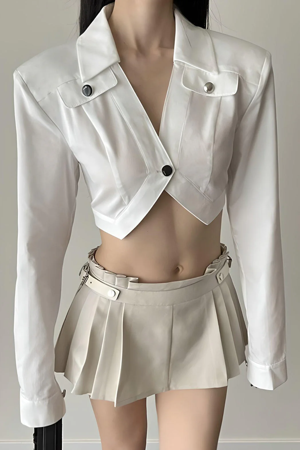 Mini Skort with Pleats - Cream - Image 3