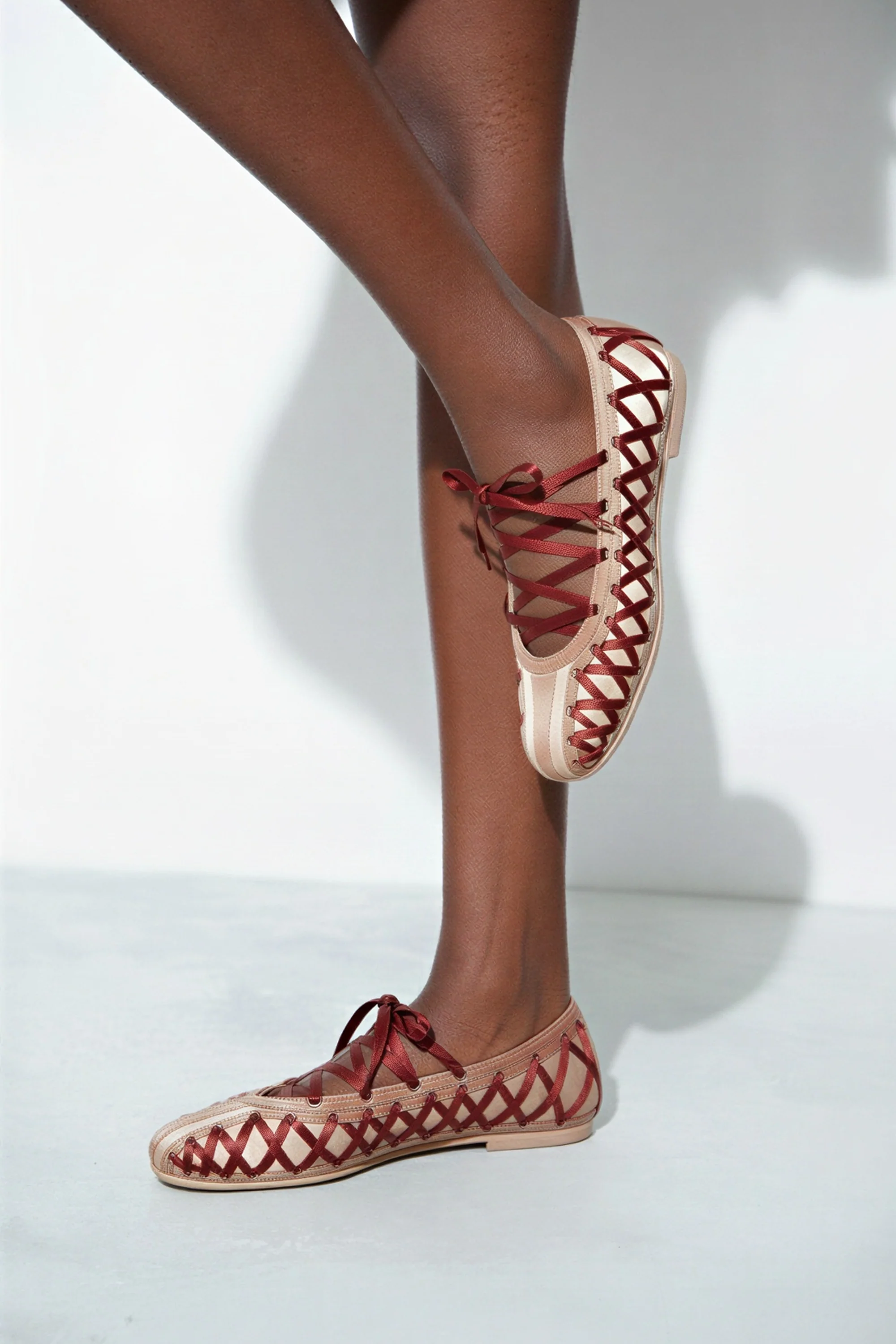 Ultra Lace Flats - Nude/Wine Red - Image 3